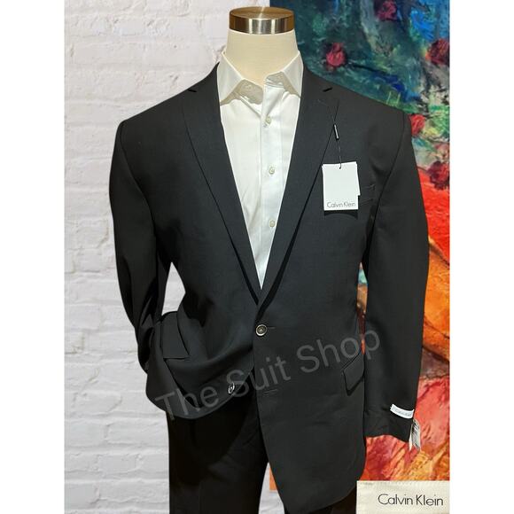 New Calvin Klein Mens 46L Slim Fit Solid Black Blazer Sport Coat Suit Jacket NWT - Picture 1 of 14